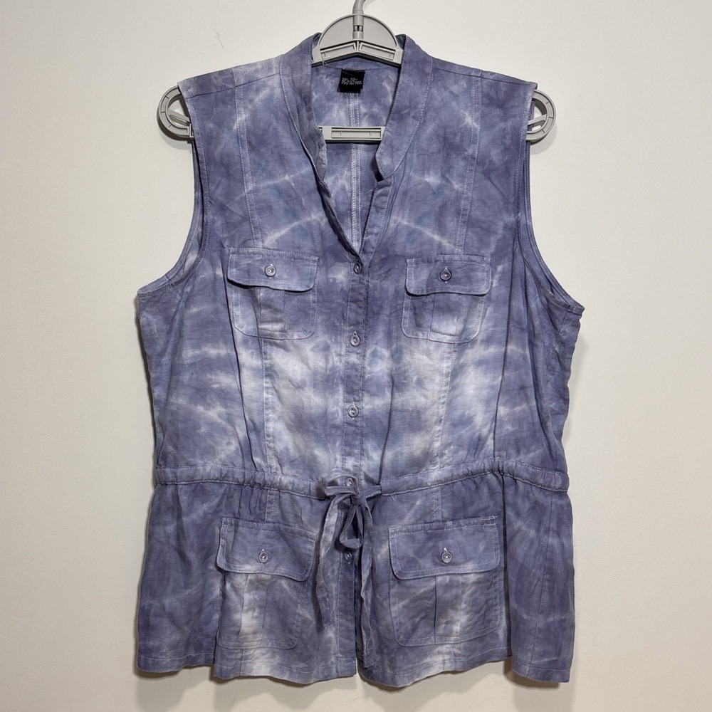 Carole Little 100% Linen Tie Dye Safari Vest Womens Size XL Button Front Pockets